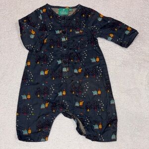 Little Green Radicals Dark Blue One Piece romper space star woodland print 0/3m